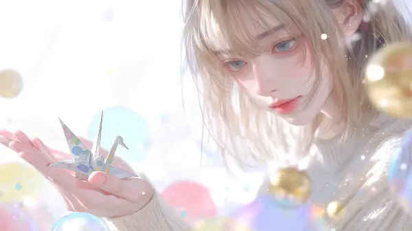 泡に浮かぶ折り鶴の願い