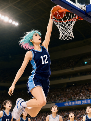 雫ちゃん💧ワンハンドダングシュートする