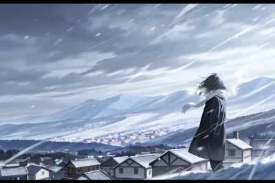 吹雪の街並み