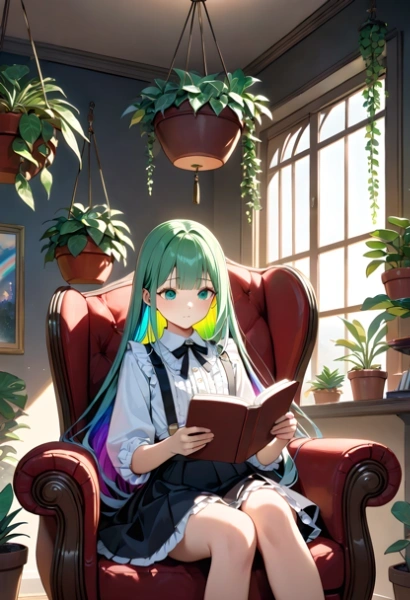 植物に囲まれて読書