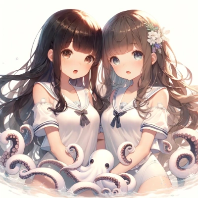 タコと姉妹の戯れ