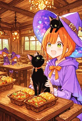 星空の帽子と黒猫の魔法ランチ