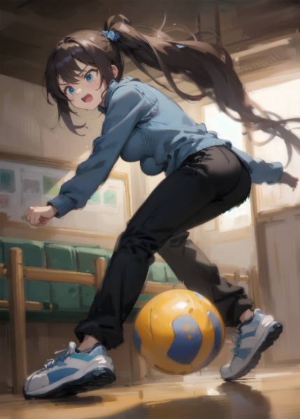 セーターを着た女の子とドッジボール！