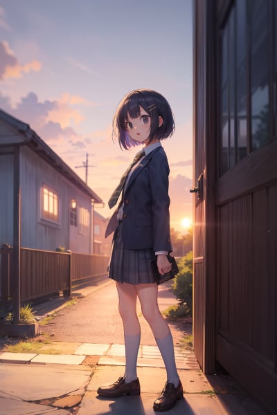 レトロな木造校舎の前に立つロリJK