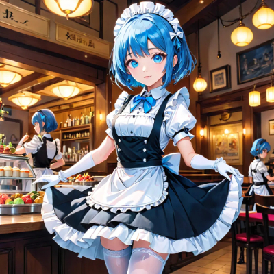 お昼の青髪ウエイトレスさん