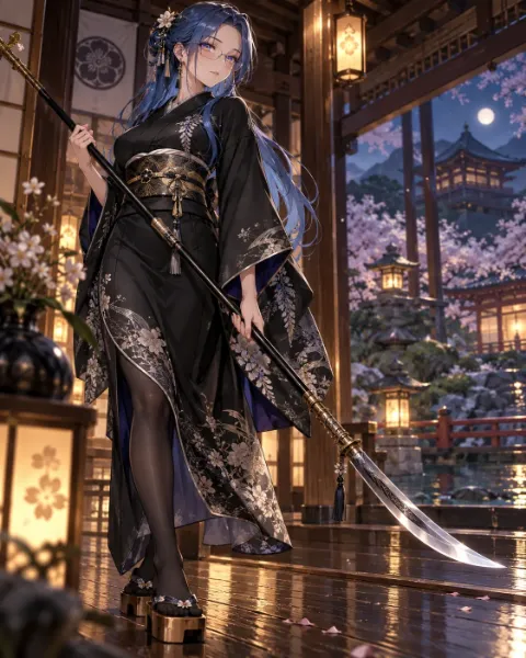 月夜の花影、黒衣の薙刀使い