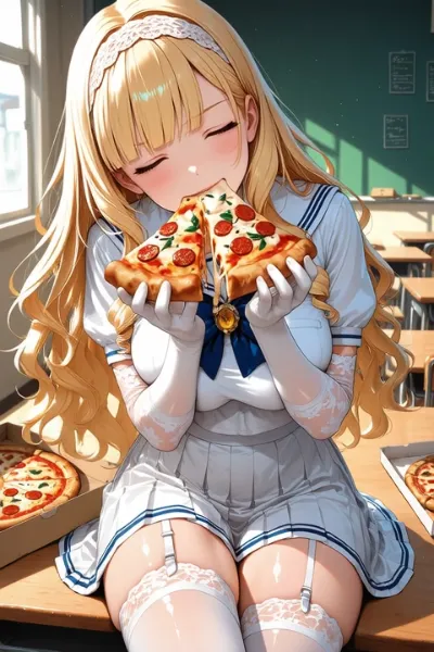 お嬢様でしかこなせないピザ二刀流食い！