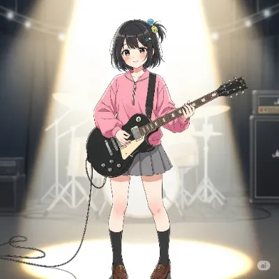 ひとりコスプレしてギターを弾く少女