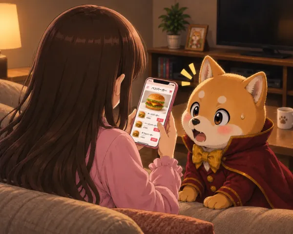 柴犬の魔法使い、出前をしてもらう