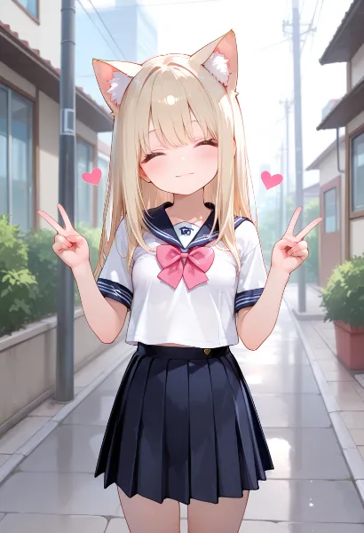 猫耳少女の街角ピース