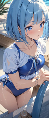 水着姿の青髪さん
