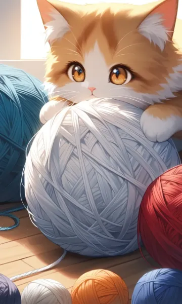 毛糸玉に戯れるネッコ