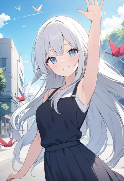 折り紙鶴と少女