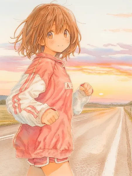 夕陽に駆ける少女の決意。