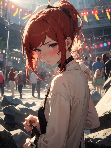 困った顔でこちらを見る赤髪の女の子