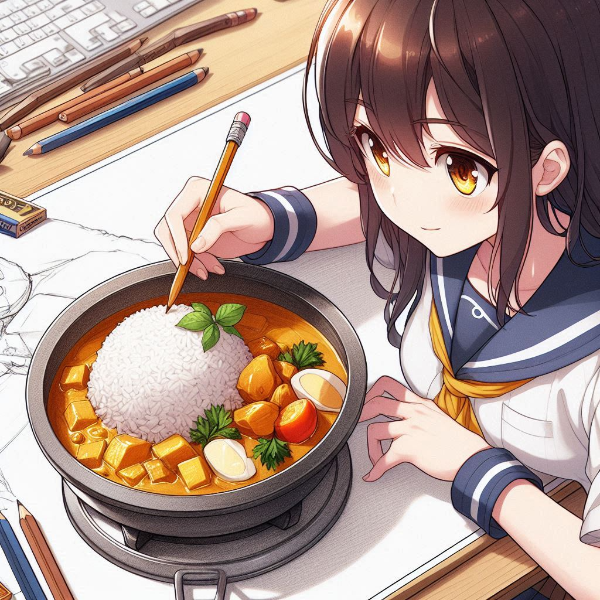 カレーライスを鉛筆で描いてみた