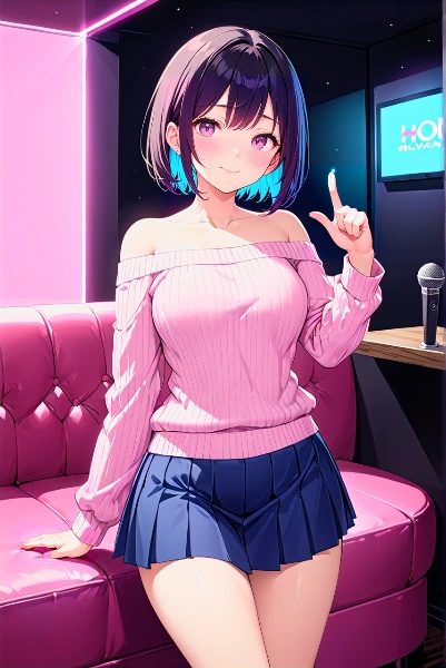 ネオンに輝くカラオケのひととき