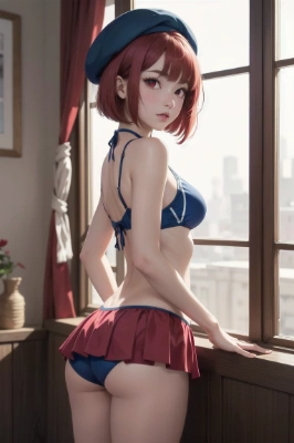 赤い髪の少女のビキニ姿