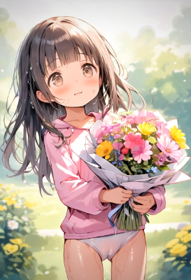 花束を抱える白スク少女