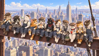 摩天楼の猫たちのランチタイム【Lunch atop a Skyscraper】