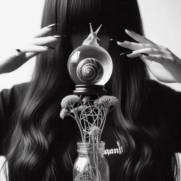 水晶球にカタツムリが見えた！カタツムリは、平和のシンボルだから、明日は、良いことがある。。。（くそっ、悪いこと起こればいいのに💦）