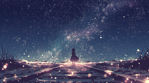 線路と星空