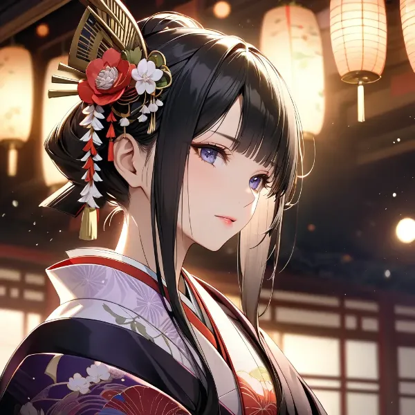 提灯の灯りに照らされる美女