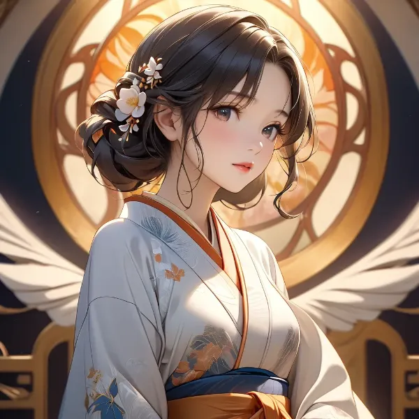 黄金の光に包まれた着物美人