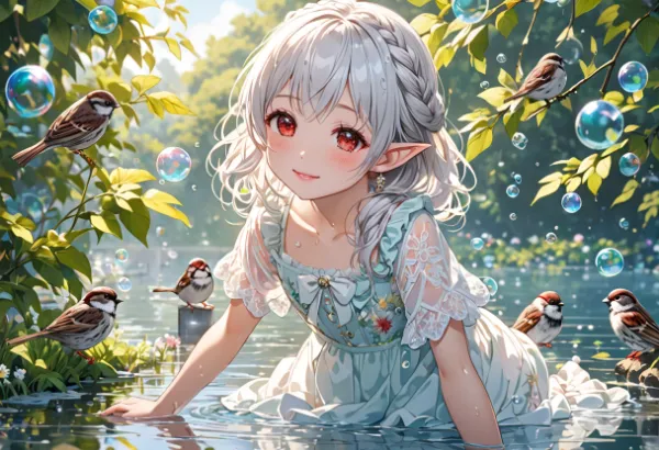 森のエルフと泡の戯れ