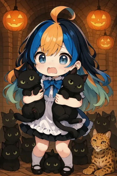 黒猫を連れて部屋を歩き回る儀式をするぴくたーちゃん