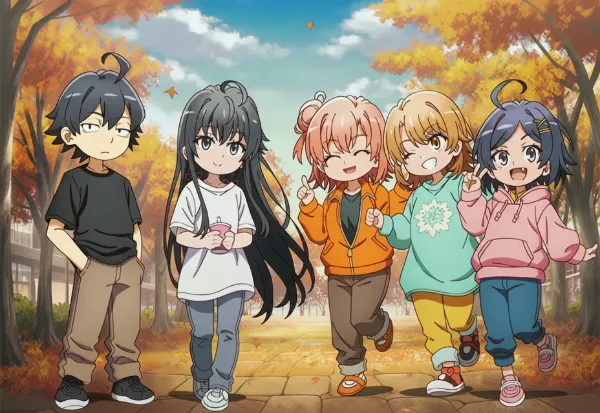 デフォルメで秋の散歩をする俺ガイルの5人