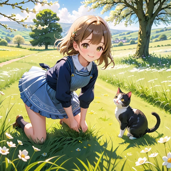 ネコと遊ぶ少女