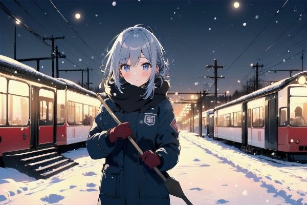 冬、夜明け前のプラットホーム