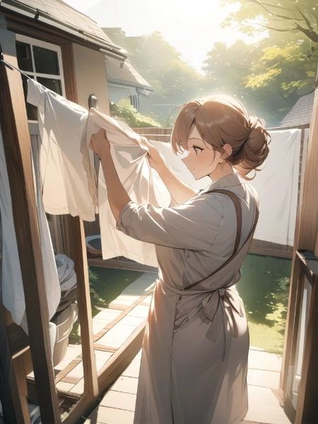 洗濯物を干す主婦