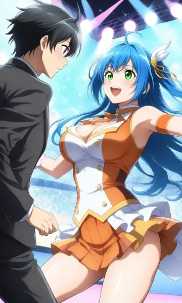 ステージで輝く青髪アイドル