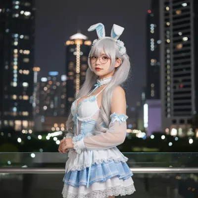夜空に輝く銀髪のバニーガール
