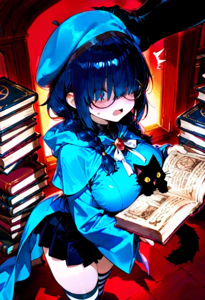 古い魔導書に魅せられる青い魔女