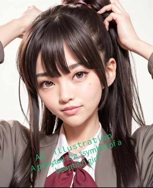 ロングヘアを縛ってポニーテールにする美少女