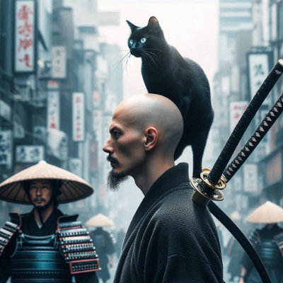 黒猫ちょんまげ