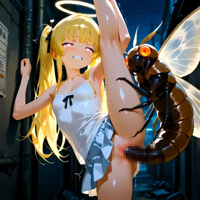 天使の女の子達と夜陰の蛾系モンスター