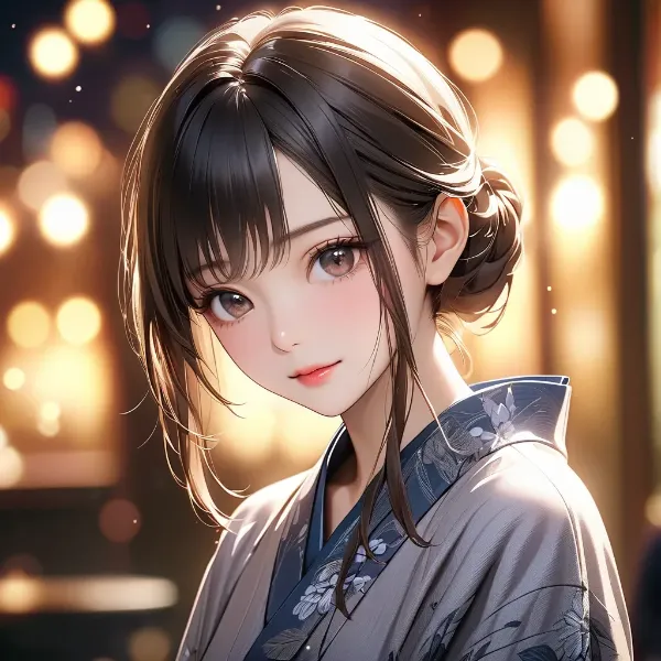 浴衣の少女、夜の微笑み