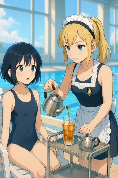 紅冷茶道、プールサイドにて