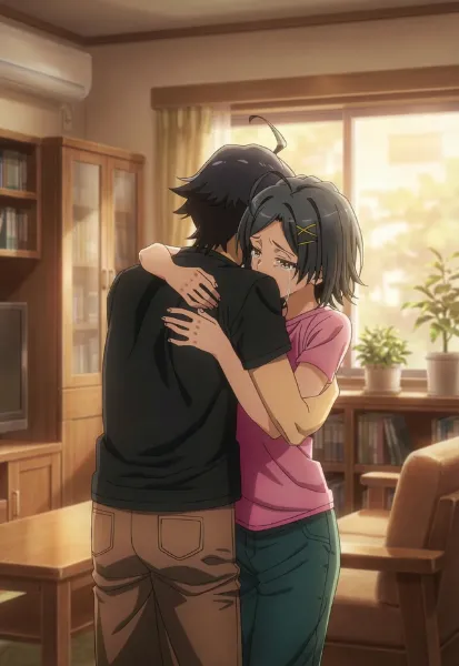 泣いている小町を抱きしめる八幡