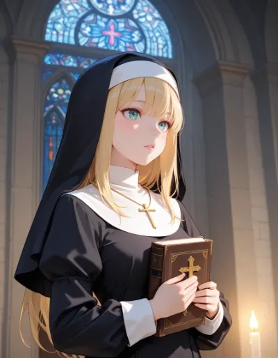 聖堂の光に抱かれる祈りの少女