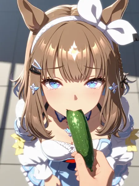 アーモンドアイにきゅうりで餌付け