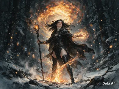 ☃と🔥　詰め合わせ　雪の森に炎の渦を操る黒衣の魔女