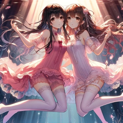 （DALL-E3）身を寄せ合う桃色姉妹