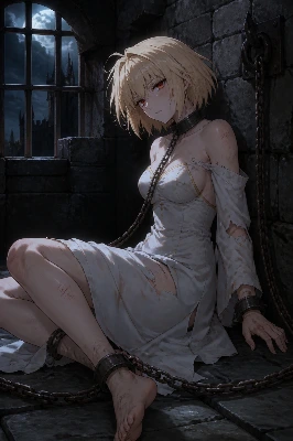 古城で鎖に繋がれているアルクエイドブリュンスタッド。