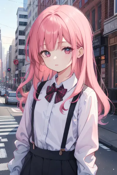 ピンク髪の少女と街のささやき