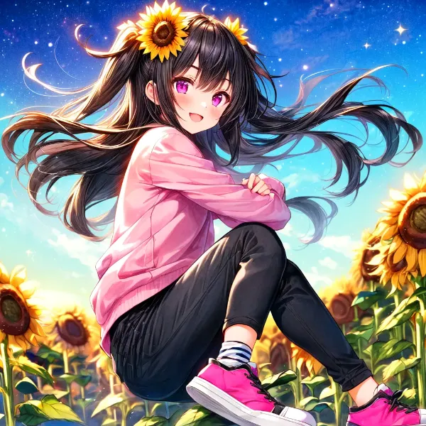 スニーカーを履いたうちの子と、ひまわり畑＊(3枚)